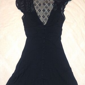 Free People Black Lace V-Neck Button-Front Dress